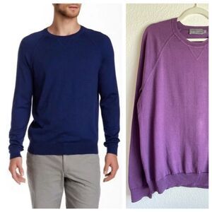 Vince. Men's 100% Cotton Raglan Crewneck Sweater with Elbow Patches in Purple L